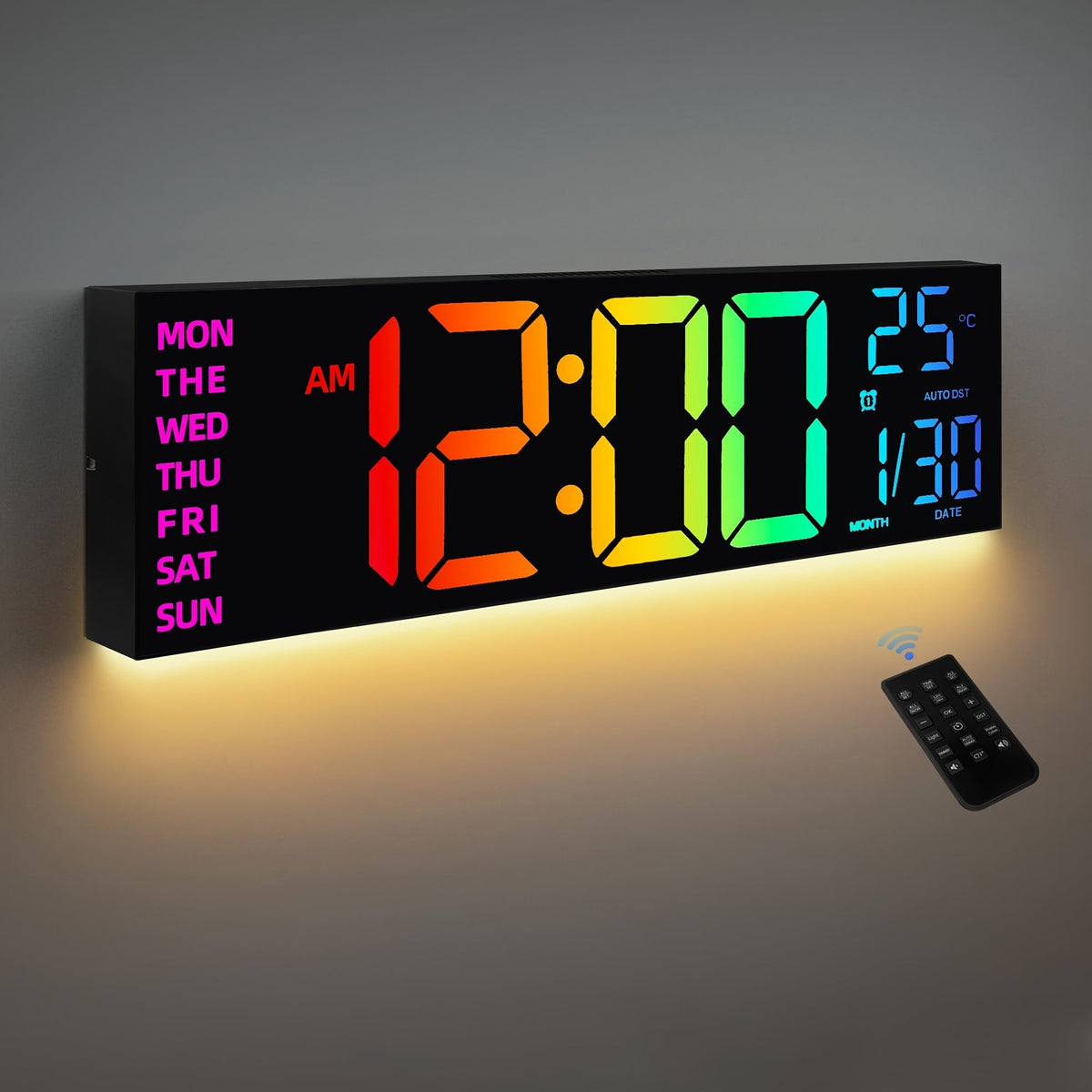 16-Inch RGB Digital Wall Clock | Remote Control & Auto Brightness