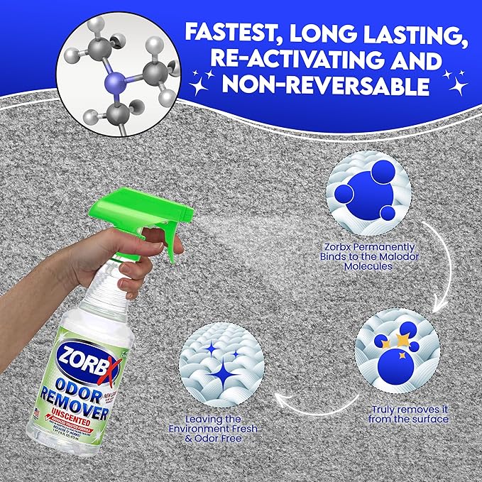 ZORBX Unscented Odor Eliminator for Strong Odor 16 oz - Pack of 2 - Used in Hospitals & Healthcare Facilities - Advanced Trusted Formula, Fast-Acting Odor Remover Spray for Dog, Cat, House & Carpet