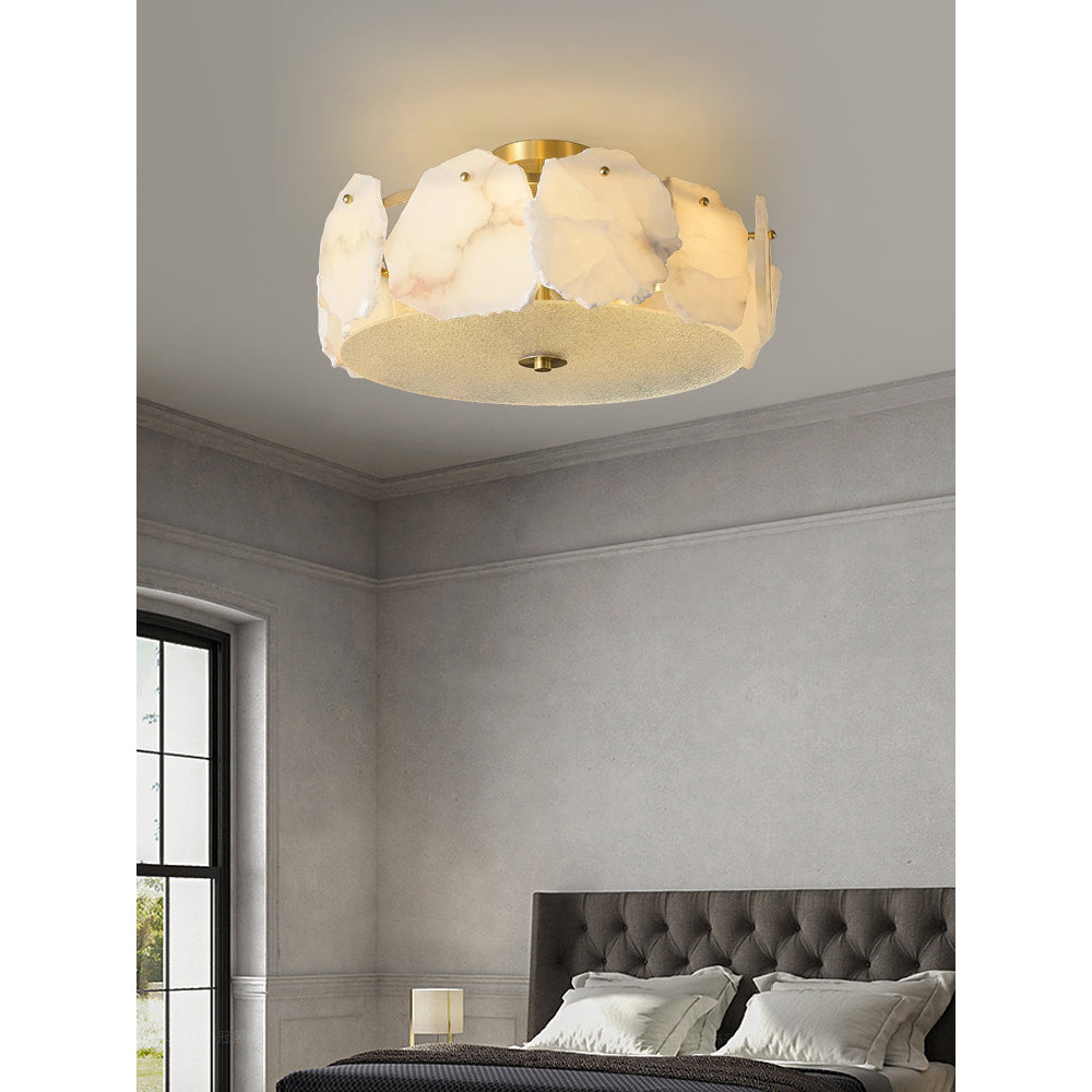 Art Deco Brass Alabaster Ceiling Light