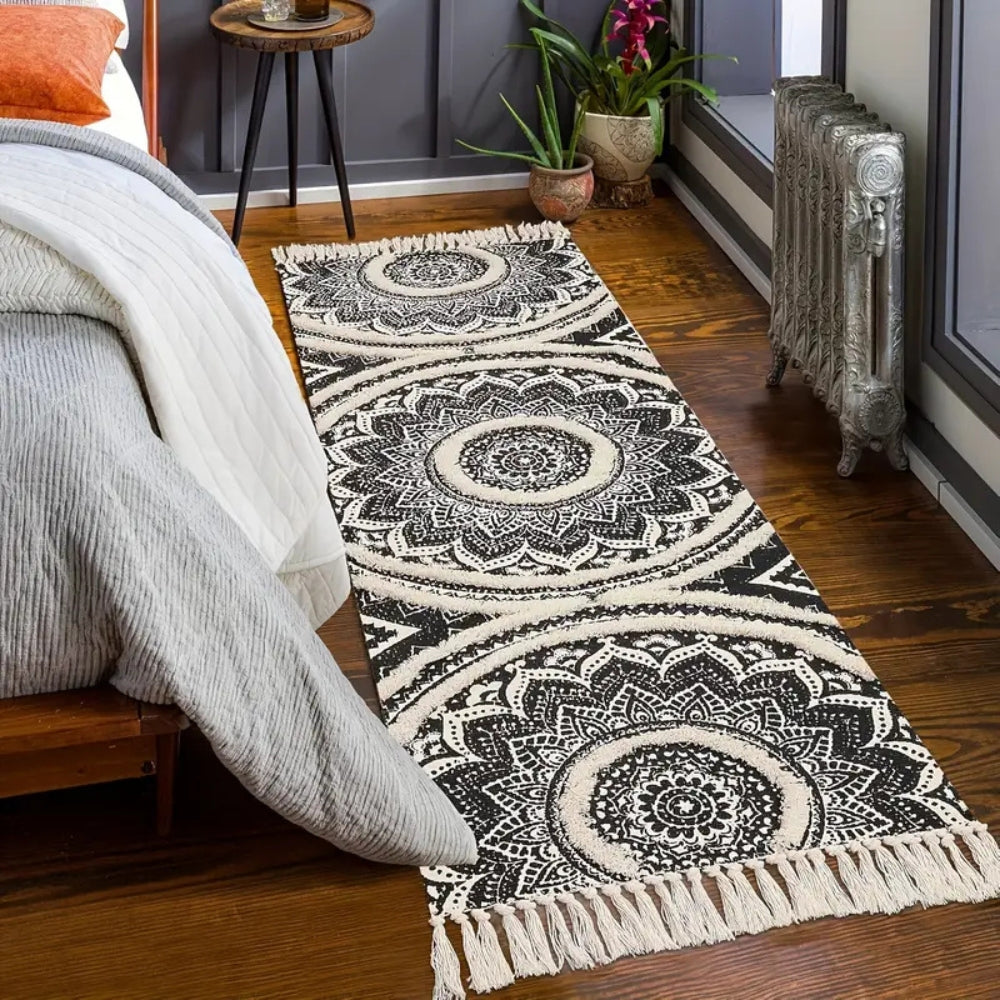 Bohemian Black & Cream Runner Mat 2