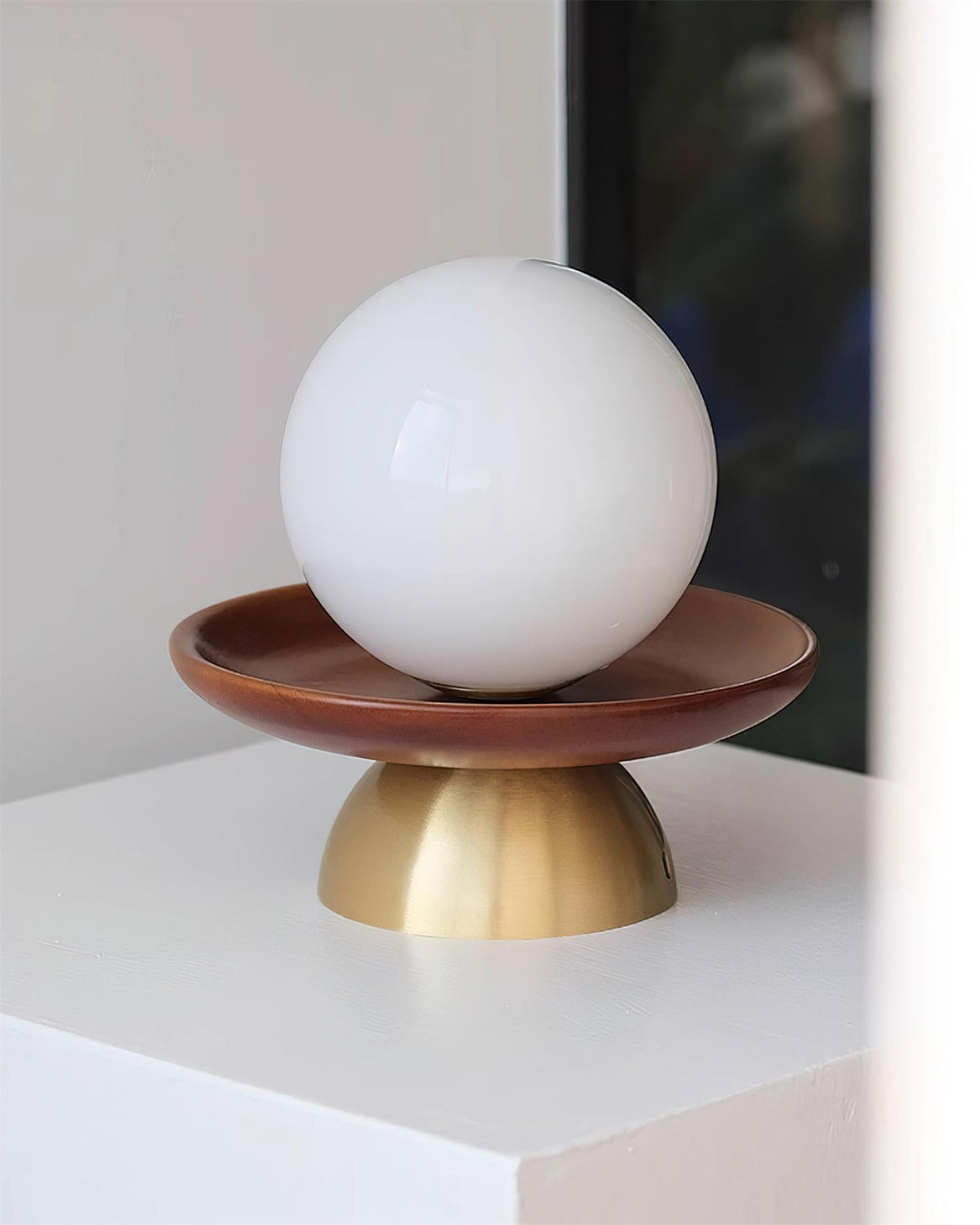Mid-Century Walnut Brass Globe Ceiling Light
