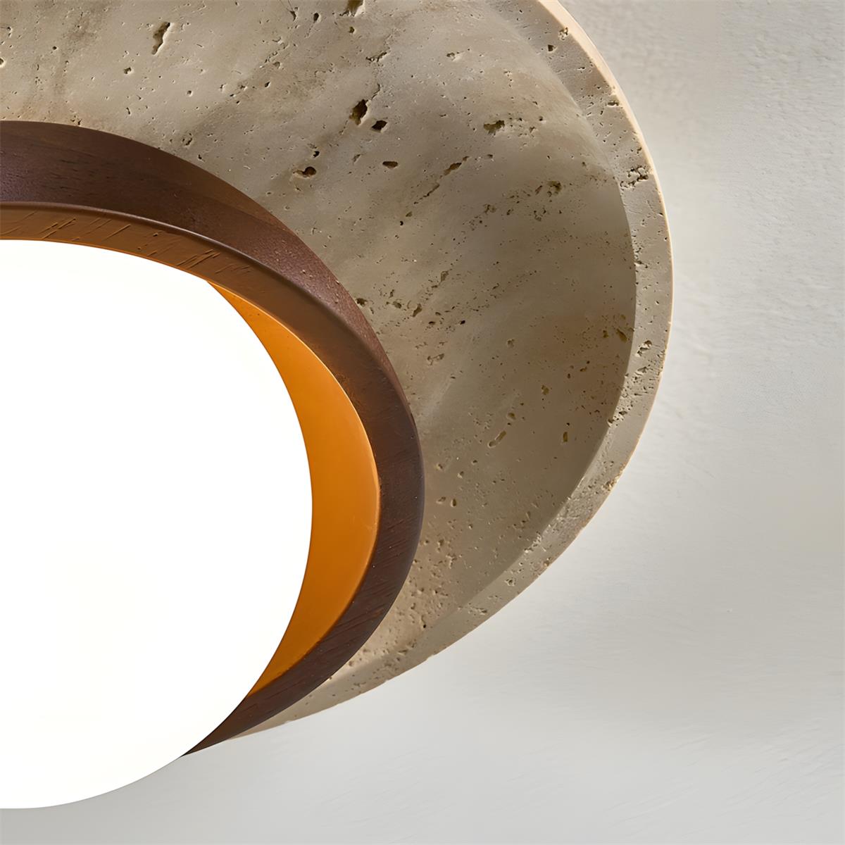 Organic Modern Travertine Wood Ceiling Light