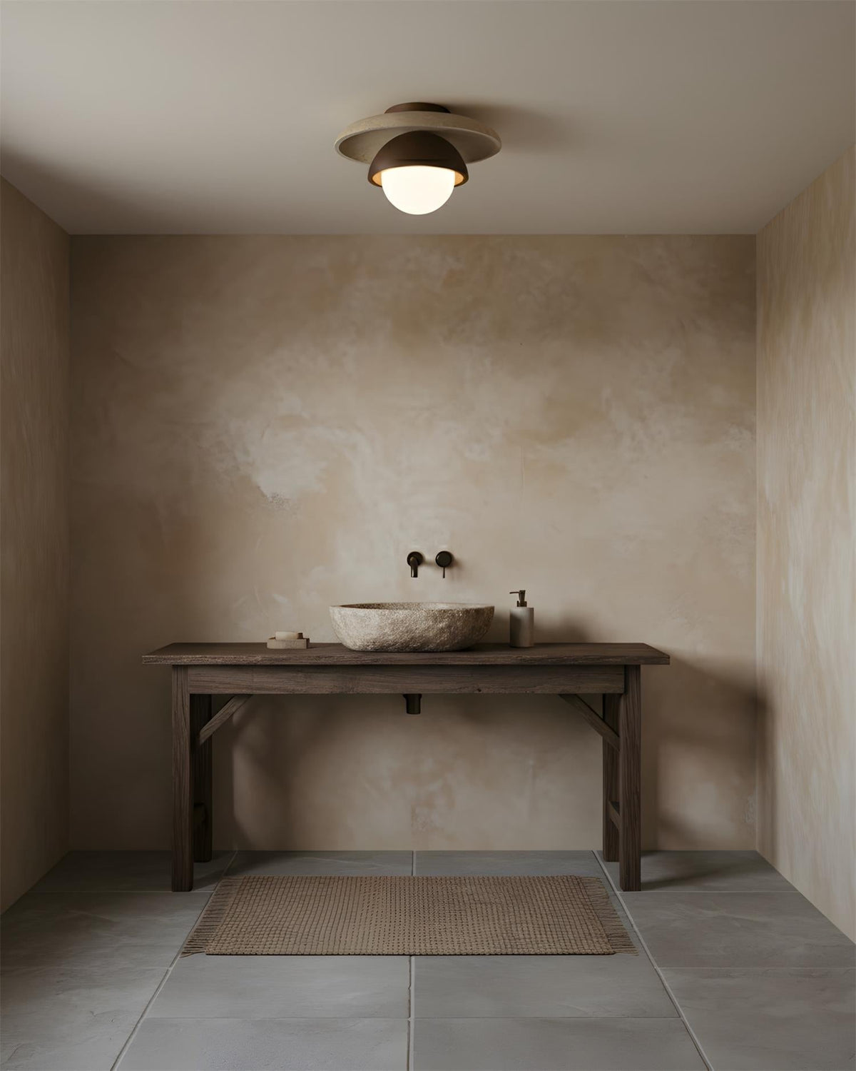 Organic Modern Travertine Wood Ceiling Light