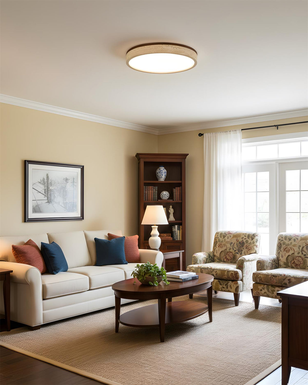 Organic Modern Travertine Ceiling Lamp