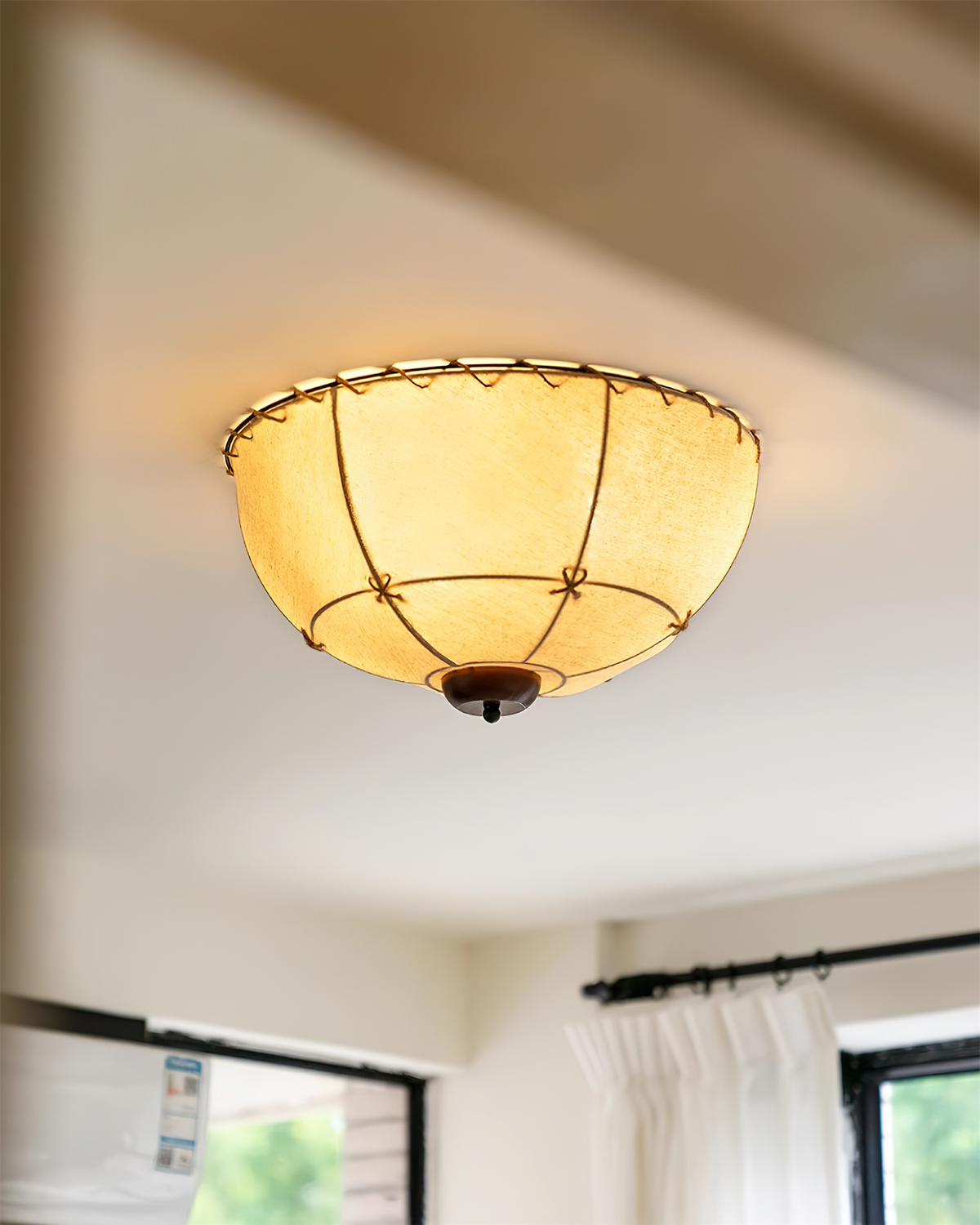 Rustic Wood Fabric Ceiling Light