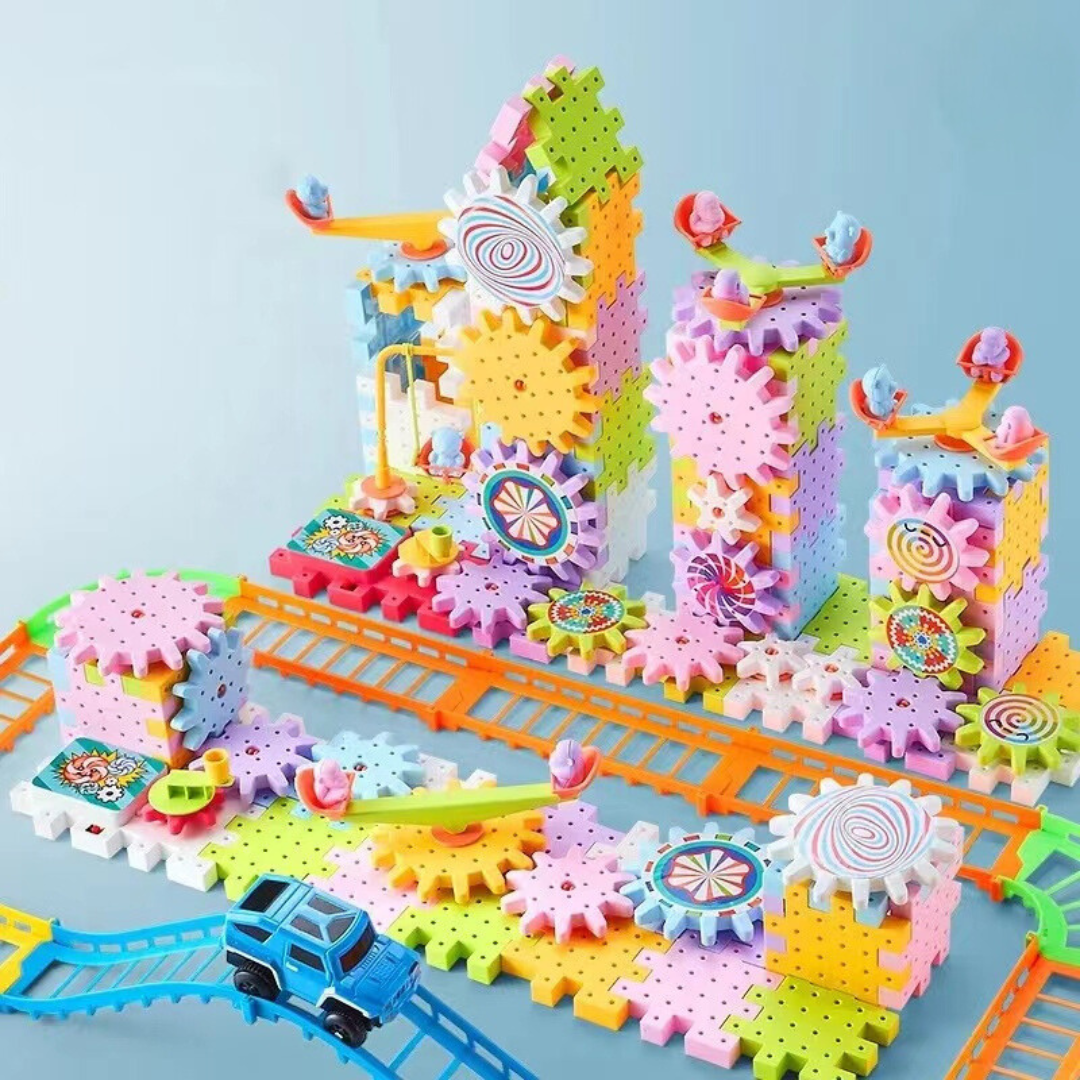 Kids Rotating Gear Track Building Blocks Set