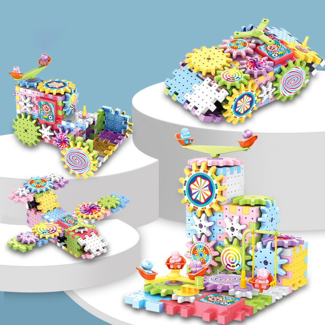 Kids Rotating Gear Track Building Blocks Set