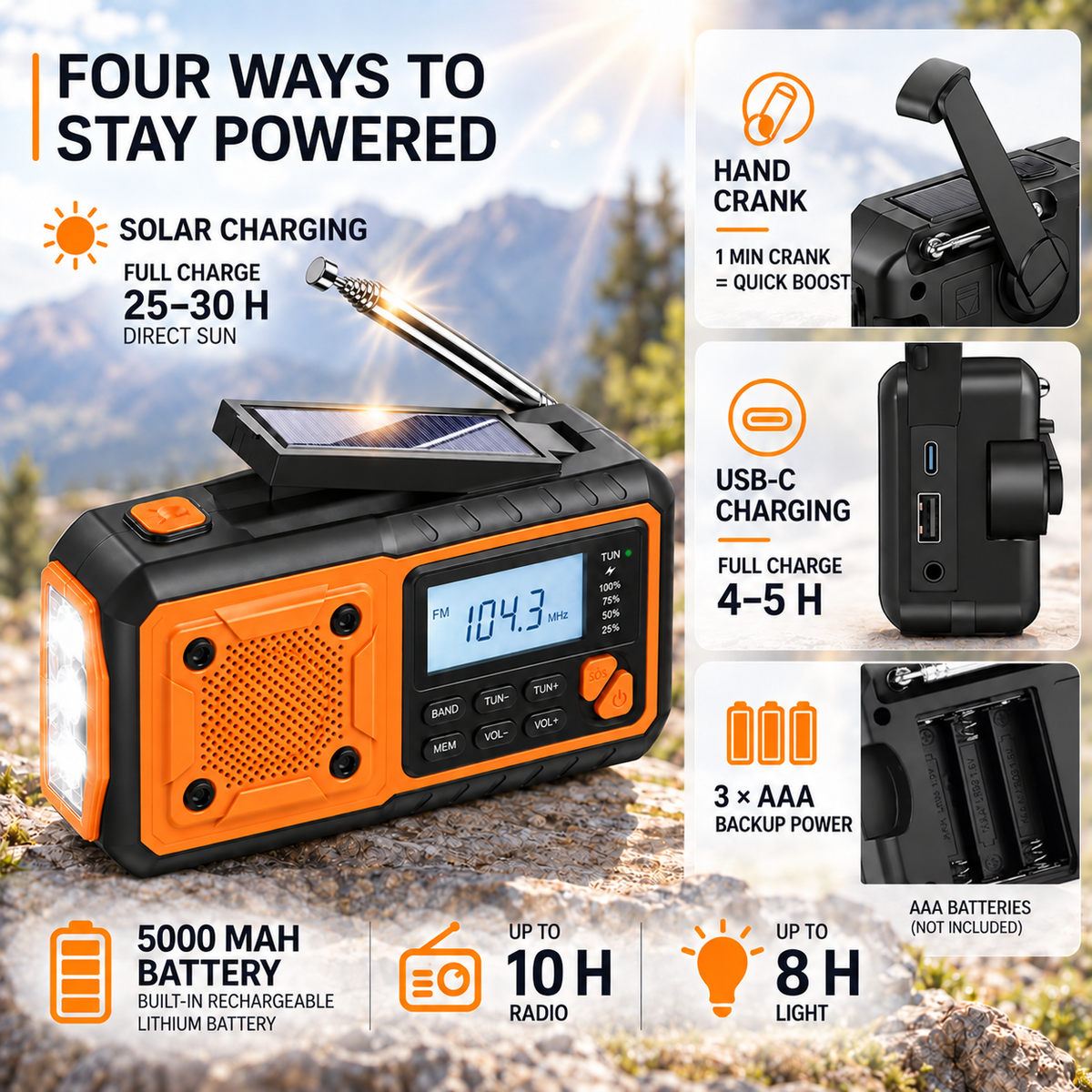 Solar-Powered Crank Emergency Radio