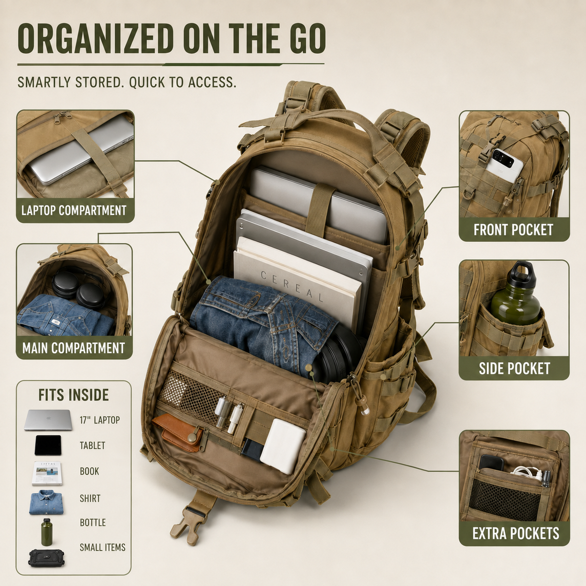 Water-Repellent 40L Hiking Backpack