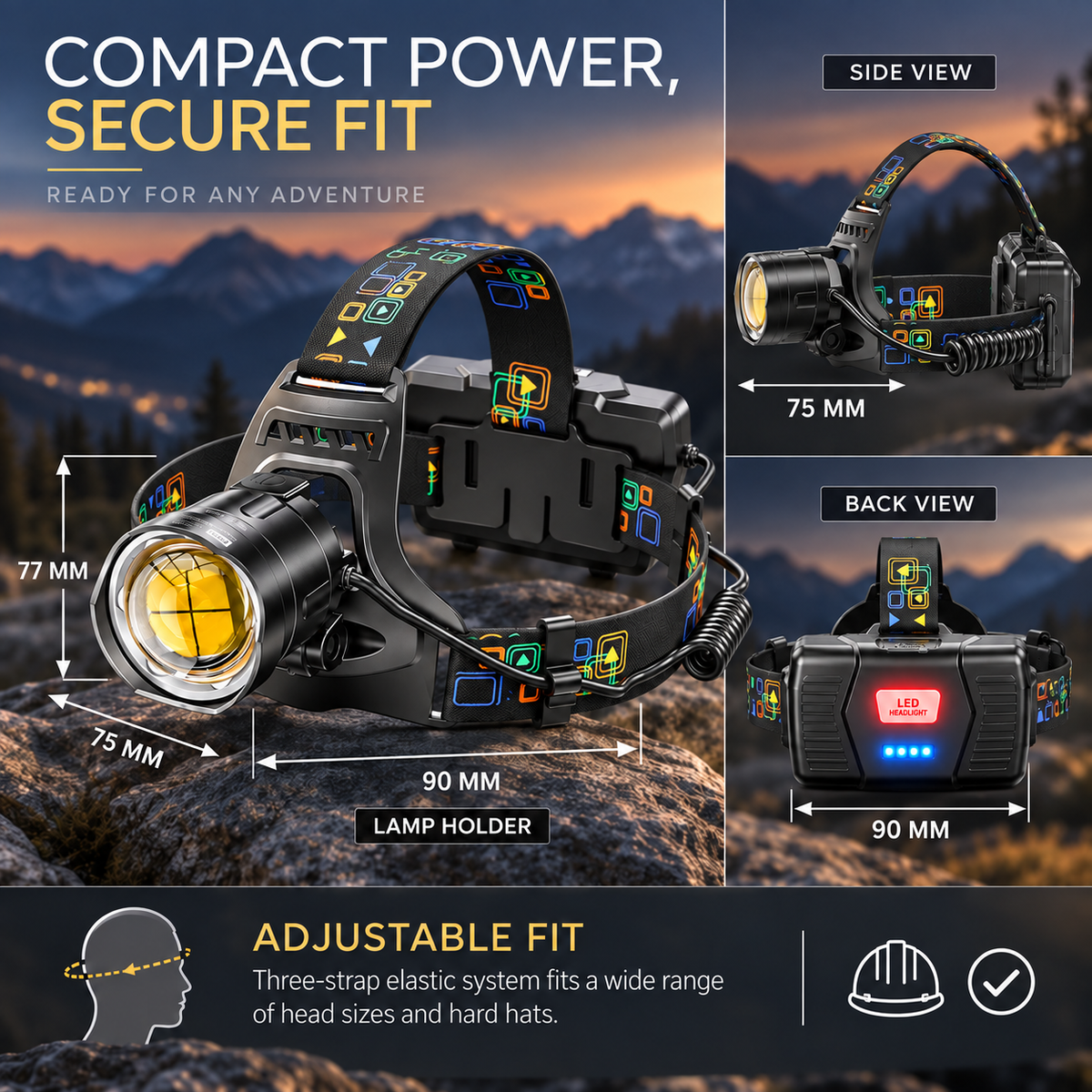 Waterproof Zoomable Rechargeable LED Headlamp
