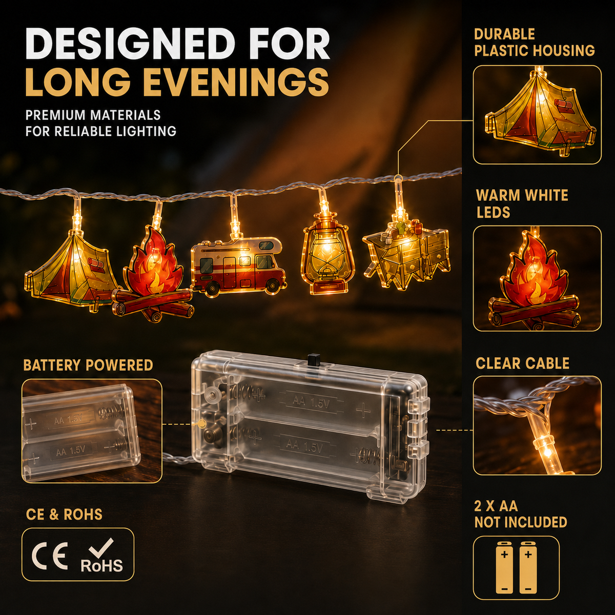 Warm White Battery Camping String Lights