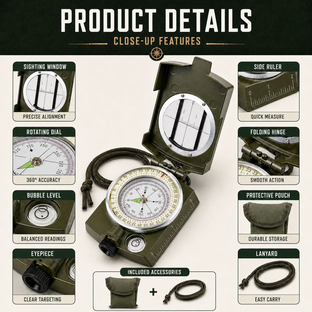Hiking Folding Sighting Compass