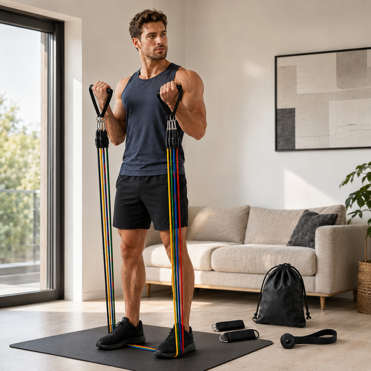 Portable 11-Piece Home Workout Resistance Band Set