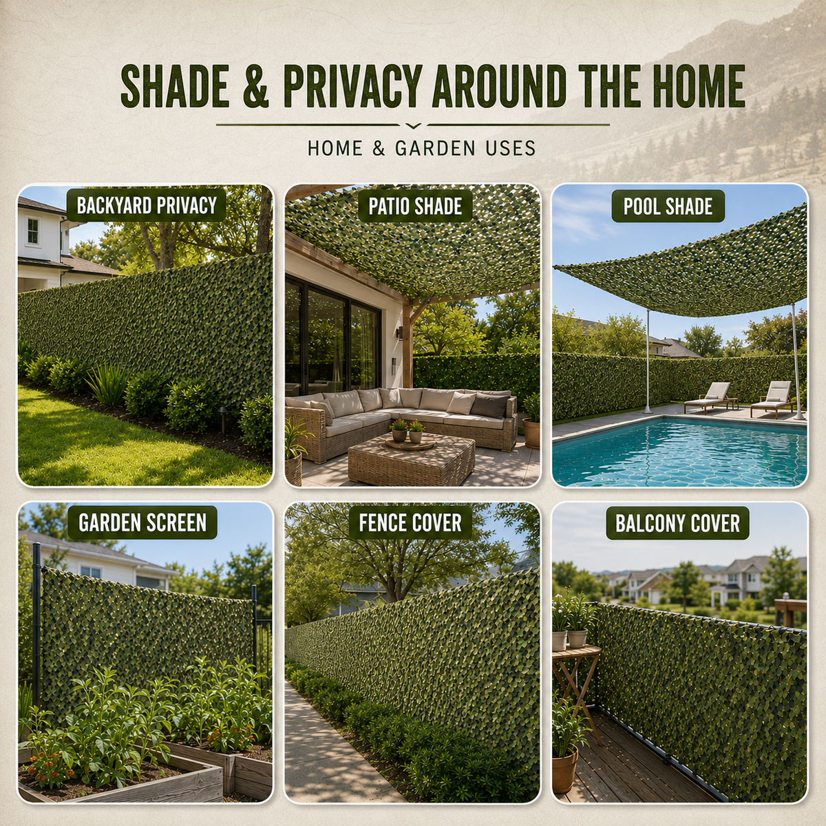 Camouflage Privacy Shade Netting Roll