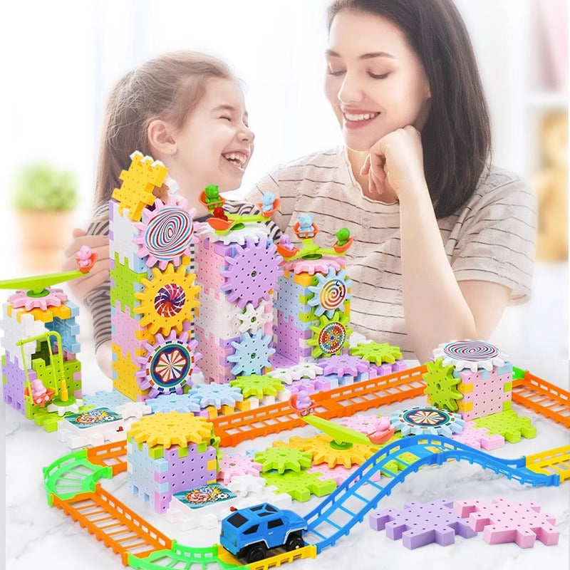 Kids Rotating Gear Track Building Blocks Set