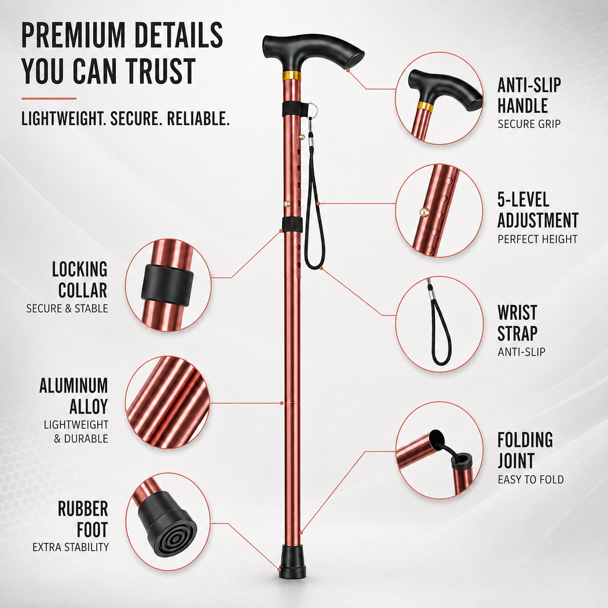Telescopic Aluminium Folding Walking Cane