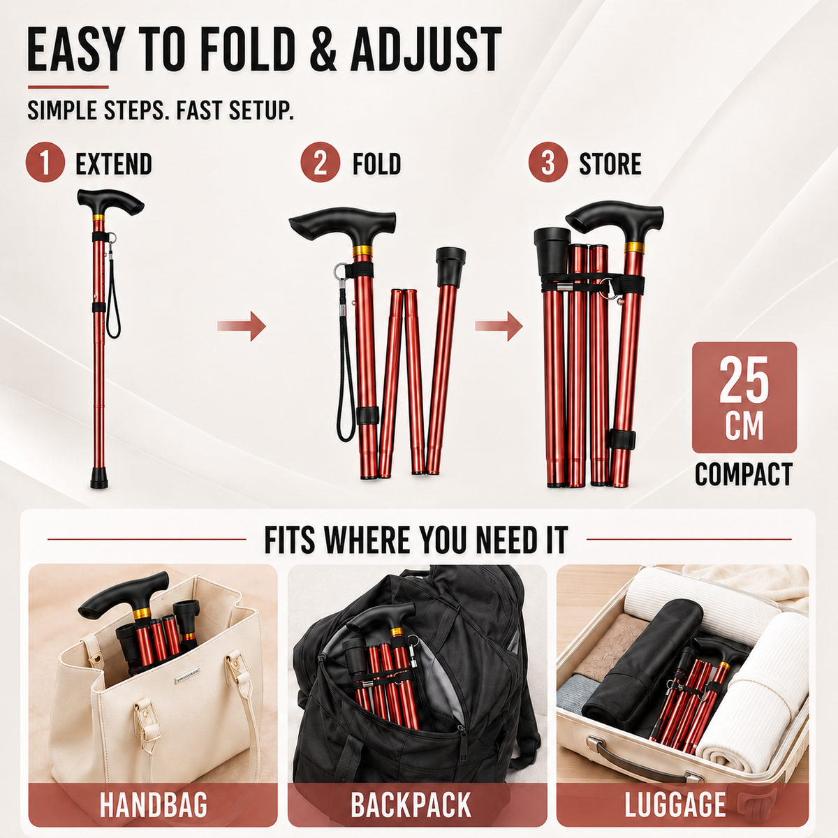 Telescopic Aluminium Folding Walking Cane