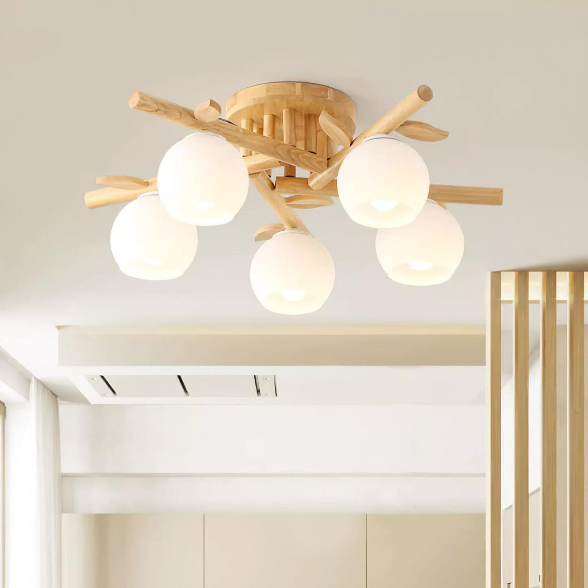 Organic Modern Wood Globe Ceiling Light