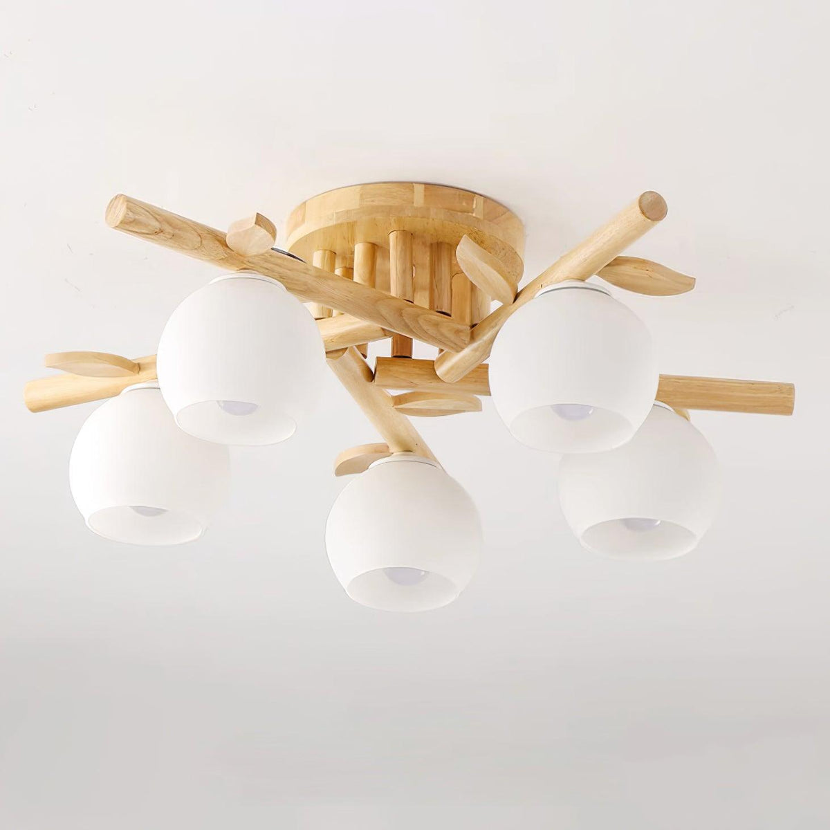 Organic Modern Wood Globe Ceiling Light