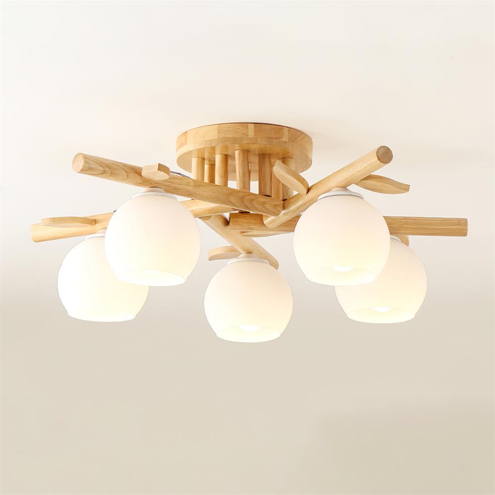 Organic Modern Wood Globe Ceiling Light