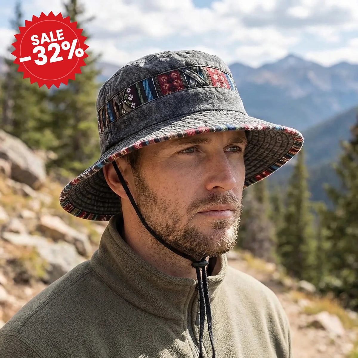 Boho Trim Wide-Brim UV Bucket Hat - SALE -32%