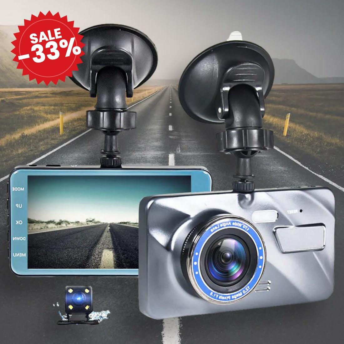 Wireless Front And Rear Dash Cam For Car With Night Vision - SALE -33%