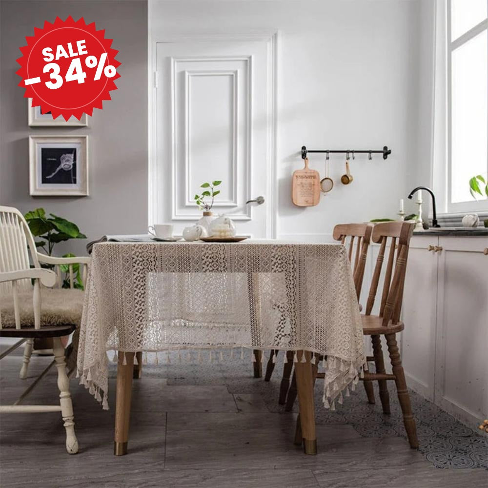 Vintage Lace Hollow Crochet Tablecloth - SALE -34%