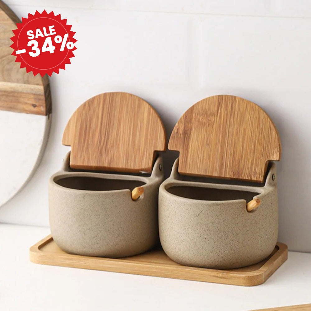 Ceramic Bamboo Spice Jar Set - SALE -34%