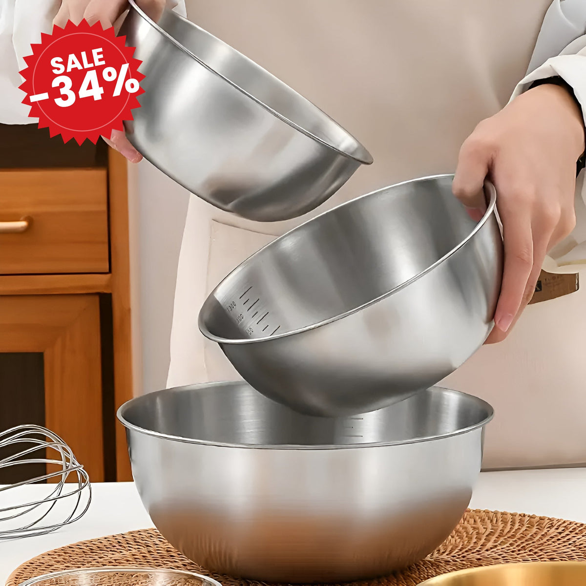 3pcs Stainless Steel Mixing Bowl Set - SALE -34%