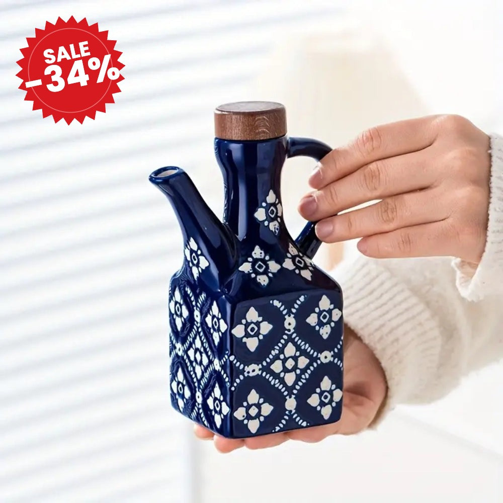 Talavera Ceramic Wooden Lid Oil Dispenser Bottle - SALE -34%