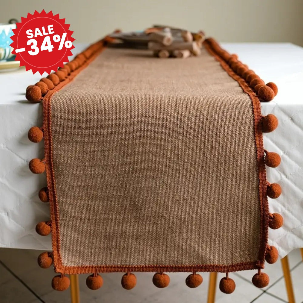 Jute Bohemian Pom-Pom Table Runner - SALE -34%