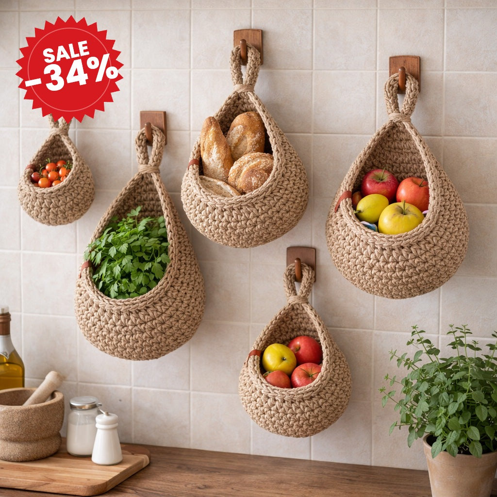 Rustic Jute Collection Hanging Wall Basket with Teardrop Design - SALE -34%