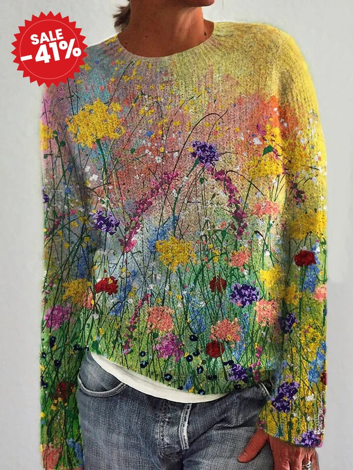 Flower Oil Painting Art Cozy Sweater - SALE -41%