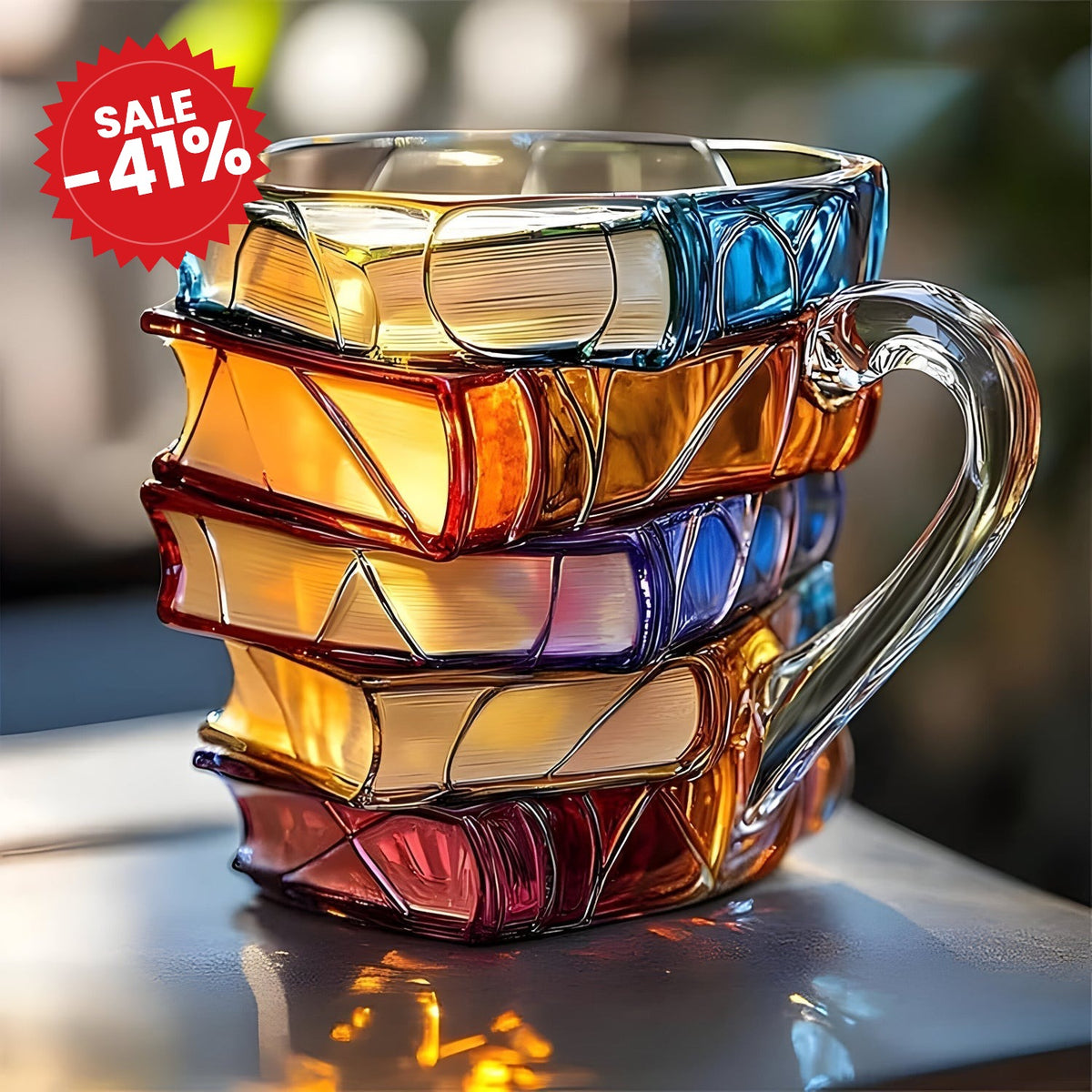 Resin Mug Colourful 3D Book-Stack Design - SALE -41%