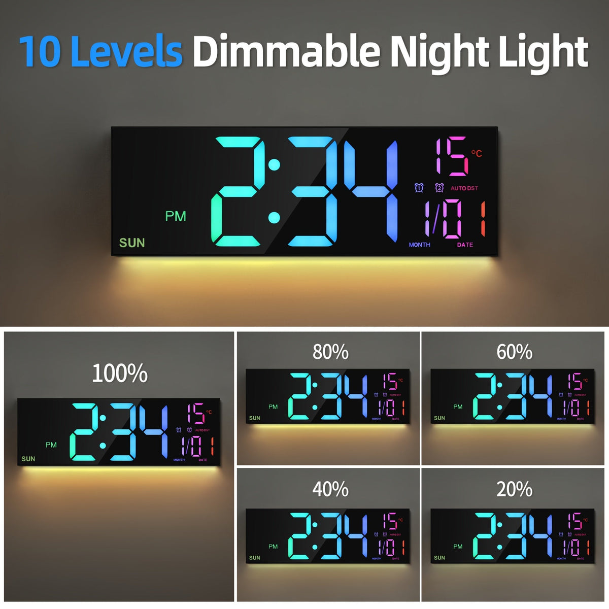 16-Inch RGB Digital Wall Clock | Remote Control & Auto Brightness