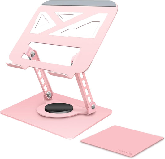 Swivel Laptop Stand -360°Rotating,Ergonomic Adjustable Metal Design,Fits10-16 Laptops,Ideal for Office & Travel,Foldable & Portable,Mechanical Style,Perfect for Women (Pink)