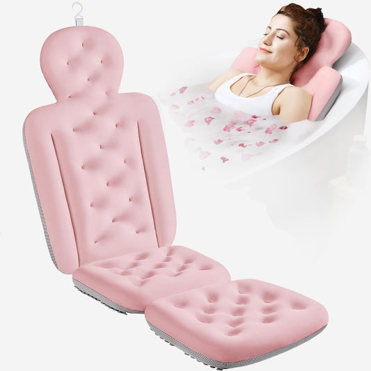Full Body Bath Pillow for Bathtub, Thick Bathtub Cushion with Laundry Bag, Luxury Tub Pillow for Bath for Headrest Neck and Back Support Pink 51" x 16"
