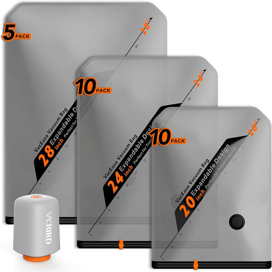 Rechargeable Wireless Pump Travel Storage Bags Set - 25 Pack Portable Space Saver Bags for Travel & Home - Vacuum Compression Packing Seal for Clothes, Blankets, Seasonal Storage