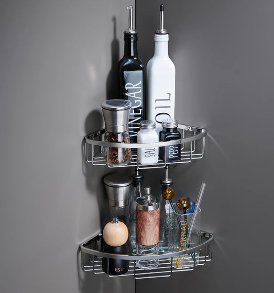 Corner Shower Caddy Organizer, SUS304 Stainless Steel Heavy Duty Rust-Proof Shelf Shampoo Holder, Wall Mounted Storage Rack for Bathroom Kitchen, 2 Packs Polished Chrome