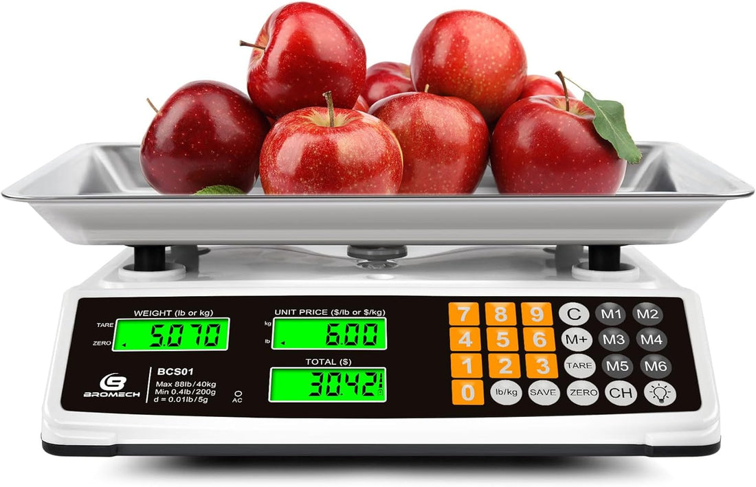 Price Computing Scale 88lb/40kg Commercial Food Scale for Produce Meat with Stainless Steel Large Platform, LCD Display, and Green Bright Backlight for Farmers Markets, Deli, （Not for Trade）