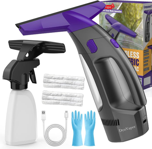 2000Pa and 2500mAh Electric Window Cleaner Tool with Gloves and 2 Cleaning Cloth, Window Vacuum Squeegee Cordless with 360ml Spray Bottle & 100ml Water Tank for Window, Mirror, Countertop, Tile