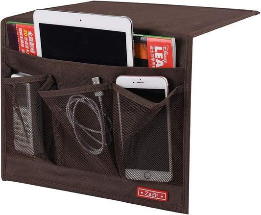 Bedside Storage Organizer - Table Cabinet Organizer Caddy for Remotes, Phone, Glasses (Classic 4 Pockets - Coffee)