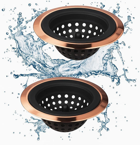 Mi hogar Silicone Sink Drain Strainer 2 Pack, 4.5” Wide Rim Stainless Steel Mesh Stopper & Food Catcher, Flexible Sink Strainer Basket for Kitchen Bathroom Laundry Utility Sinks, Easy to Clean