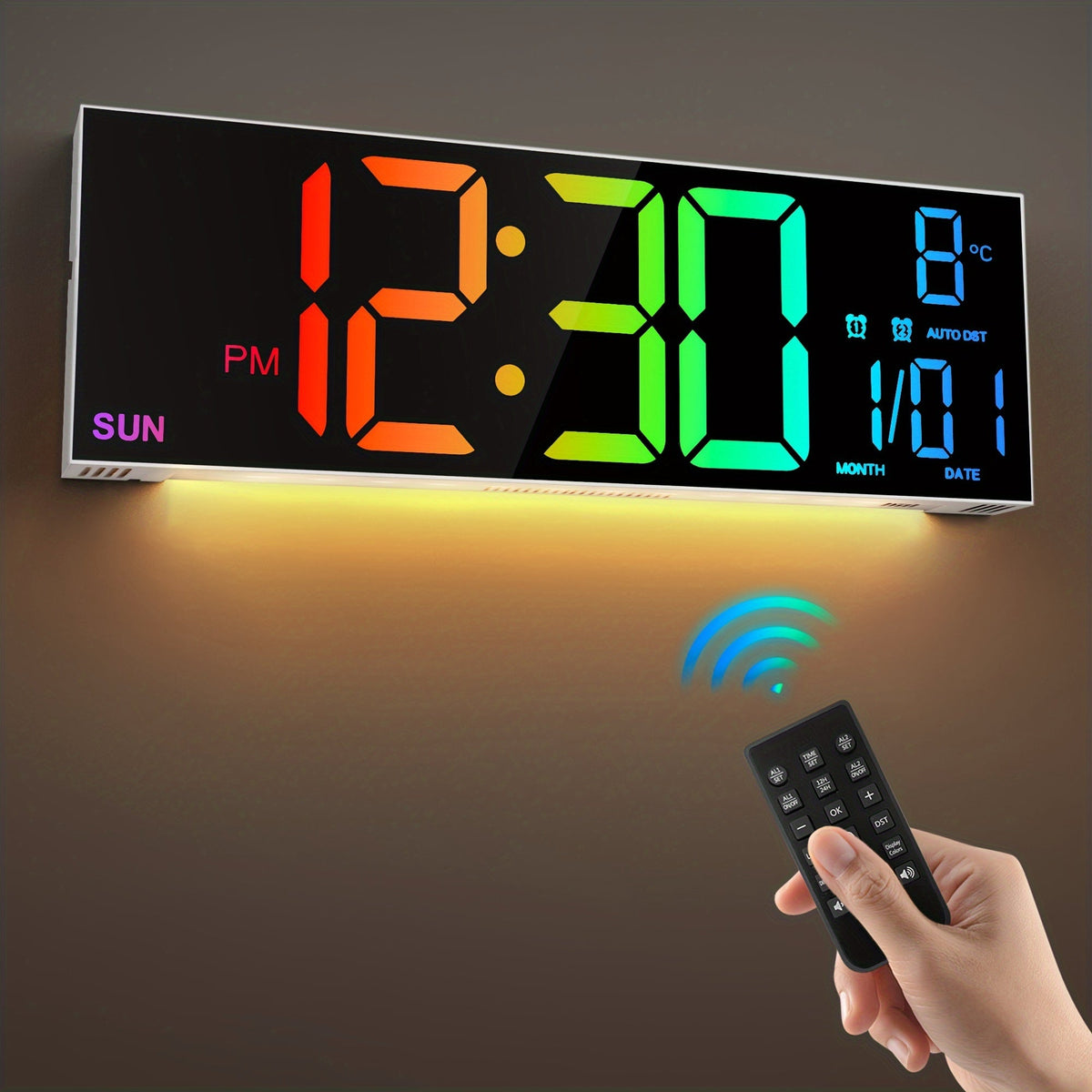 16-Inch RGB Digital Wall Clock | Remote Control & Auto Brightness