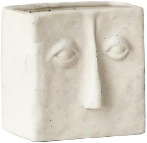 WENSHUO Abstract Square Face Pen Holder, Modern and Minimalistic Desk Accessories (Crème)