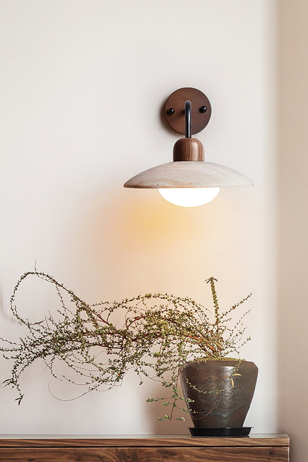 Japandi Travertine Disc Wall Light