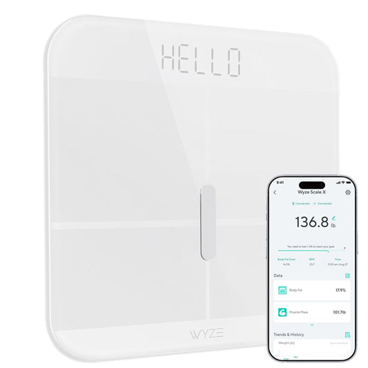 Wyze Smart Scale X - Digital Bathroom Scale for Body Weight, BMI, Body Fat, Muscle Mass, Heart Rate Monitor | ITO Glass & LED Backlight | Batteries Included, 400 lbs (White)