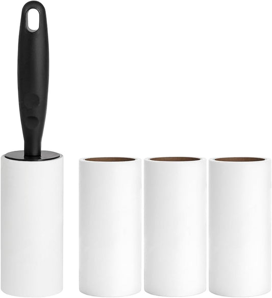 Lint Roller for Clothes Extra Sticky Pet Hair Removal Roller with Refills, Refillable Handle with 4 Sticky Rolls (Black Stick)