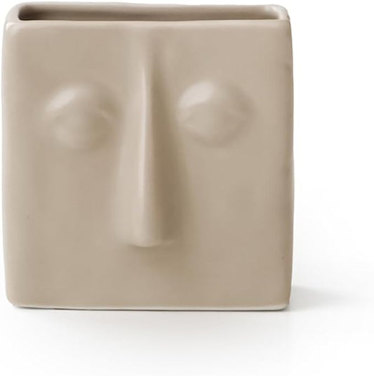 WENSHUO Abstract Square Face Pen Holder, Modern and Minimalistic Desk Accessories (Coconut Café)