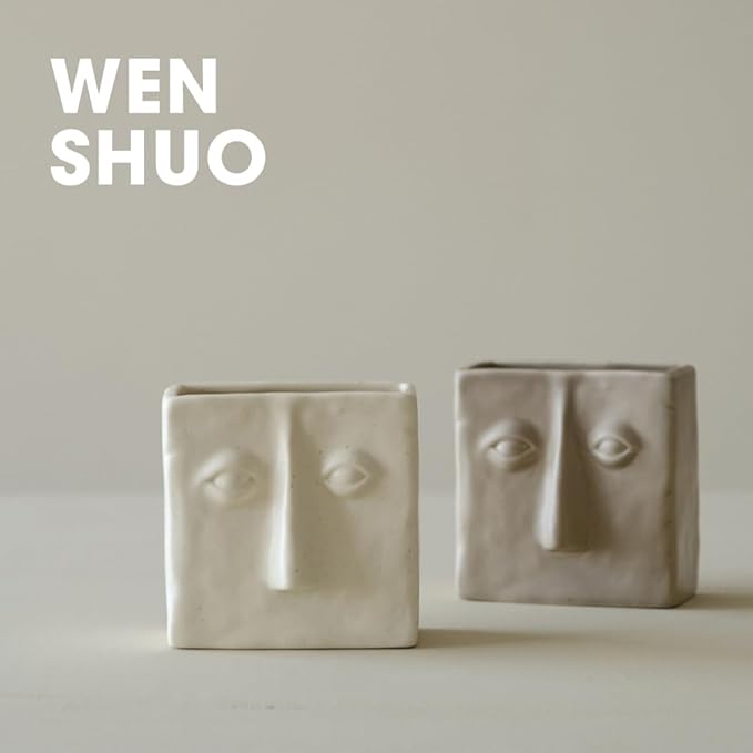 WENSHUO Abstract Square Face Pen Holder, Modern and Minimalistic Desk Accessories (Coconut Café)